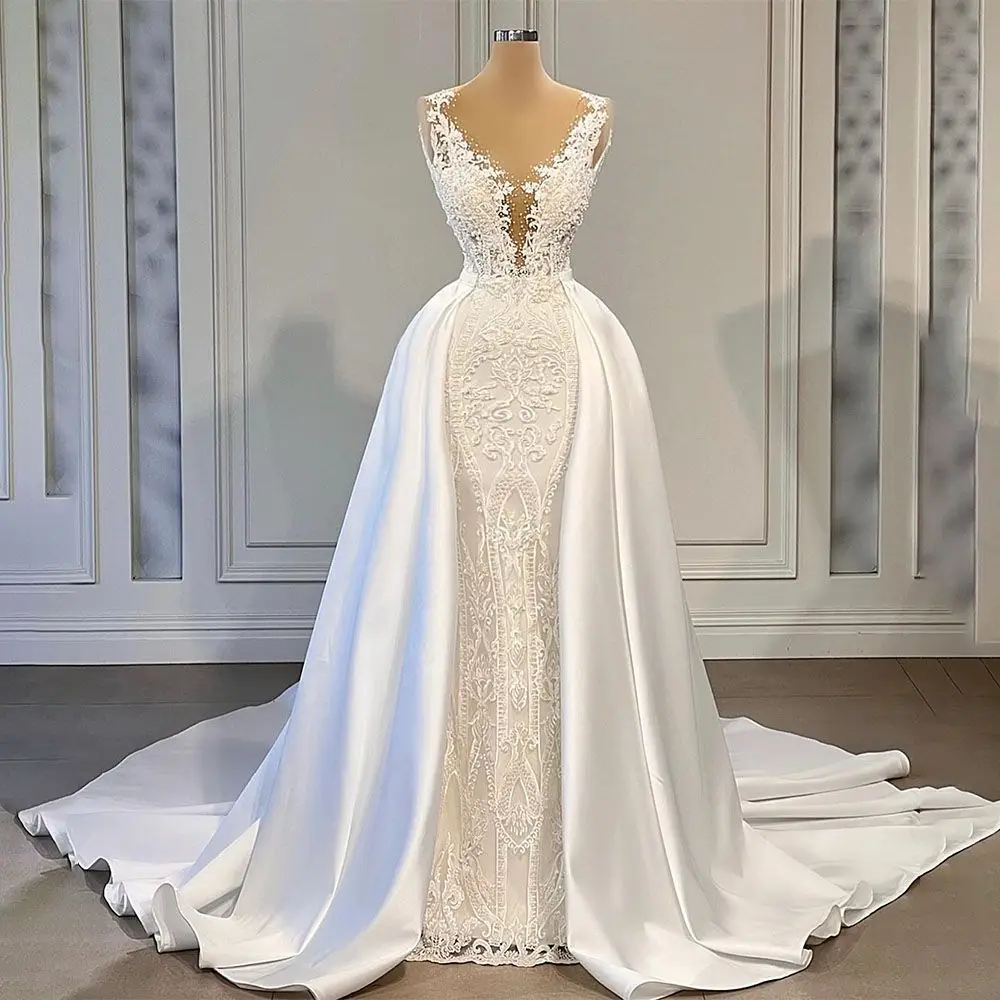 Luxury Princess Mermaid Wedding Dresses with Detachable Train Floral Lace Sheer Neck Applique Bridal Gown vestidos de novia
Luxury Princess Mermaid Wedding Dresses with Detachable Train Floral Lace Sheer Neck Applique Bridal Gown vestidos de novia