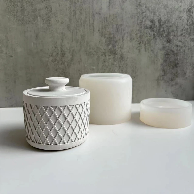Thicken Candle Jar Clay Silicone Mold DIY Flowerpot Concrete Cement Grid Cylinder Box Silica Mould with Lid Molds for Storage
Thicken Candle Jar Clay Silicone Mold DIY Flowerpot Concrete Cement Grid Cylinder Box Silica Mould with Lid Molds for Storage