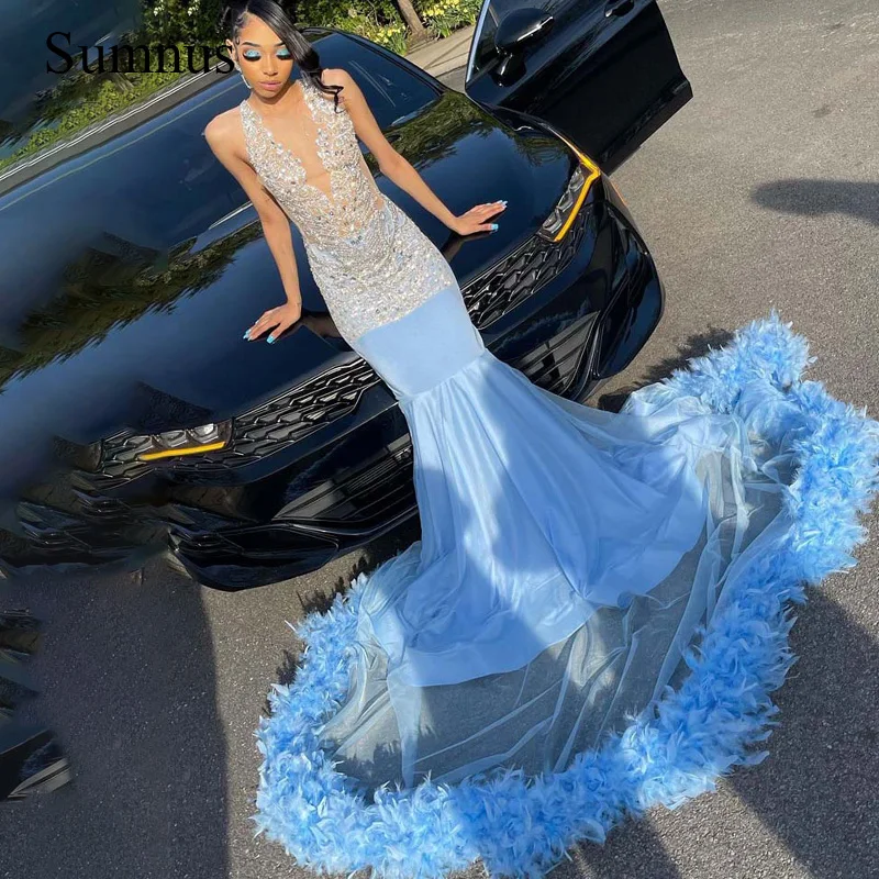 Sky Blue Feather Princess Evening Dress Sleeveless Court Train Luxury Squines Formal Bride Gown Prom Gala Cocktail Dresses
Sky Blue Feather Princess Evening Dress Sleeveless Court Train Luxury Squines Formal Bride Gown Prom Gala Cocktail Dresses