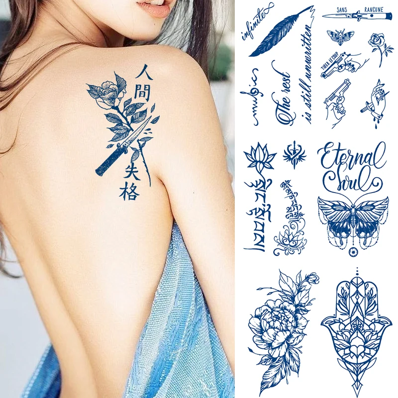 

Временные тату-наклейки с цветами и растениями, полуперманентные водостойкие тату-наклейки с соком, сексуальные руки, тело, ноги, искусственные татуировки