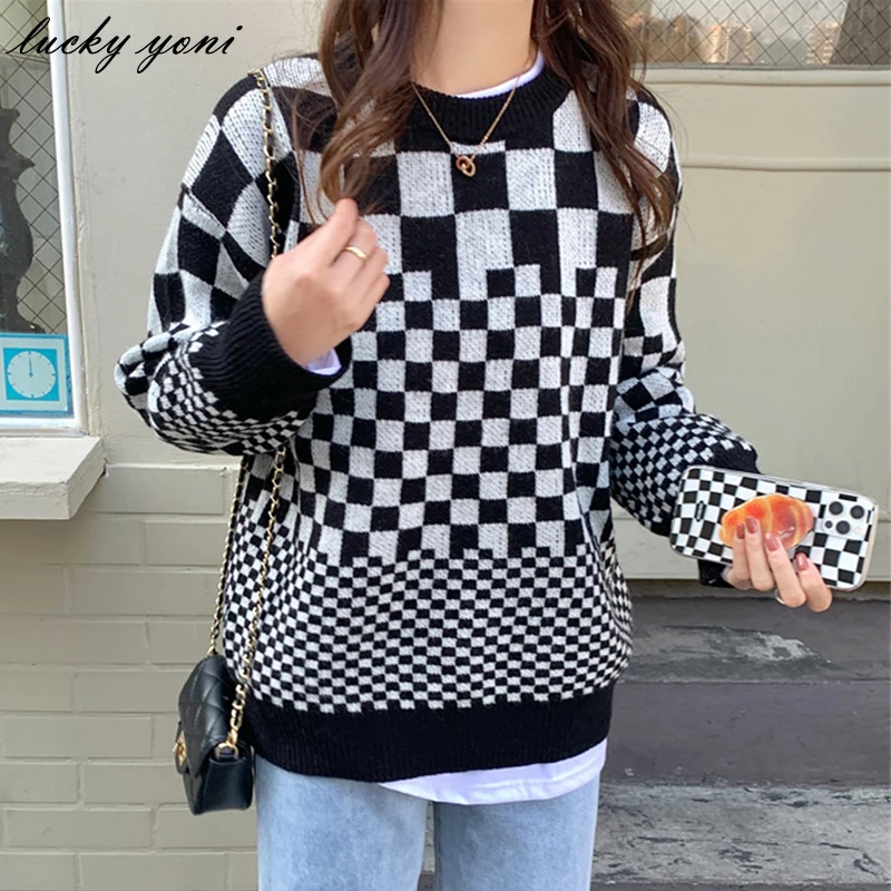 Yoni Winter Loose Checkerboard Sweaters Women Thicken Warm Plaid Knitted Pullovers Female Casual O-neck Long Sleeve Jumper
Yoni Winter Loose Checkerboard Sweaters Women Thicken Warm Plaid Knitted Pullovers Female Casual O-neck Long Sleeve Jumper
