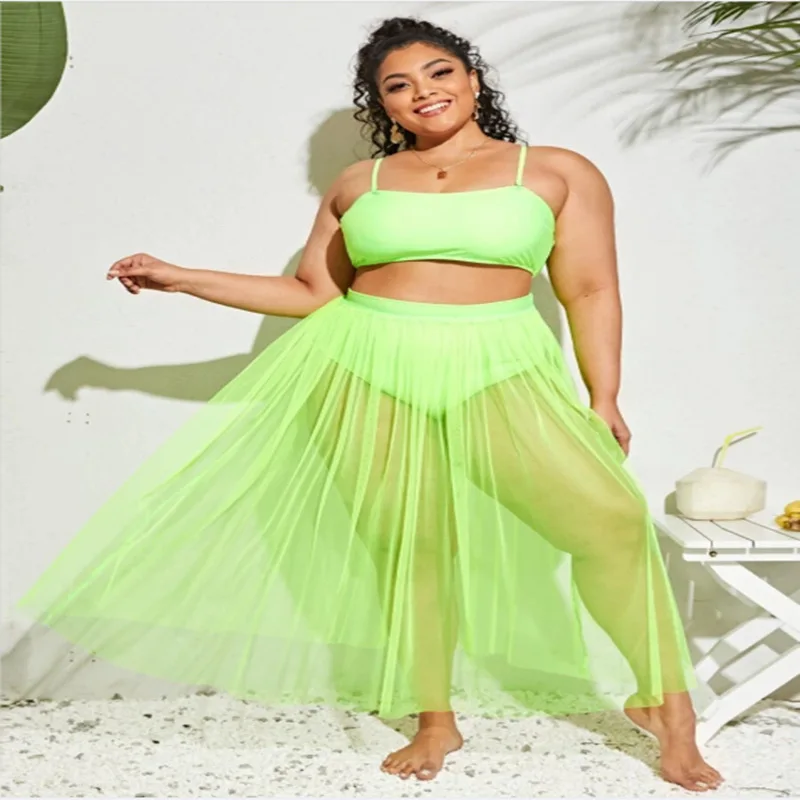 Three Pieces Swimsuits Women Bandeau Bikinis Set Female High Waist Bathing Suit+Mesh See-through Maxi Skirts Cover Up Plus Size
Three Pieces Swimsuits Women Bandeau Bikinis Set Female High Waist Bathing Suit+Mesh See-through Maxi Skirts Cover Up Plus Size