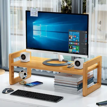 Computer Stand, Desktop Monitor, Pedestal, Office Desk, Bamboo And Wood Display Storage Rack