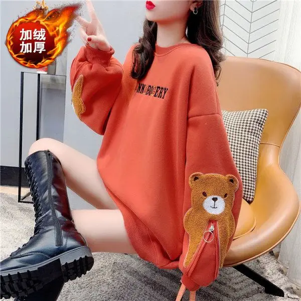 Bear Zipper Three-Dimensional Decoration Plus Velvet Autumn And Winter 2023 New Embroidery Thickened Hoodie For Women
Bear Zipper Three-Dimensional Decoration Plus Velvet Autumn And Winter 2023 New Embroidery Thickened Hoodie For Women
