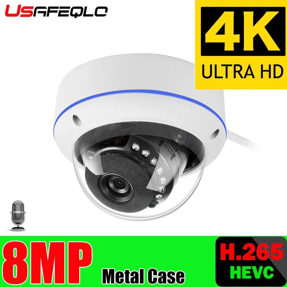 

Ip-камера USAFEQLO 4K 8 МП для домашней системы видеонаблюдения, металлическая комнатная Водонепроницаемая камера s, H.265, аудио, видеонаблюдение, Poe, Nvr, Onvif