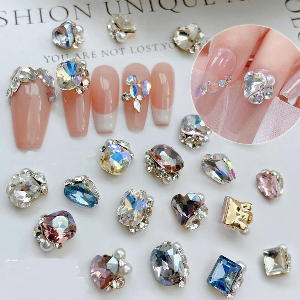 

5pcs Zircon Axe Nail Rhinestone K9 Ice Clear Aurora Crystal Moonlight Convex Pile Nail Decoration Luxury Shiny Nail Accessories
