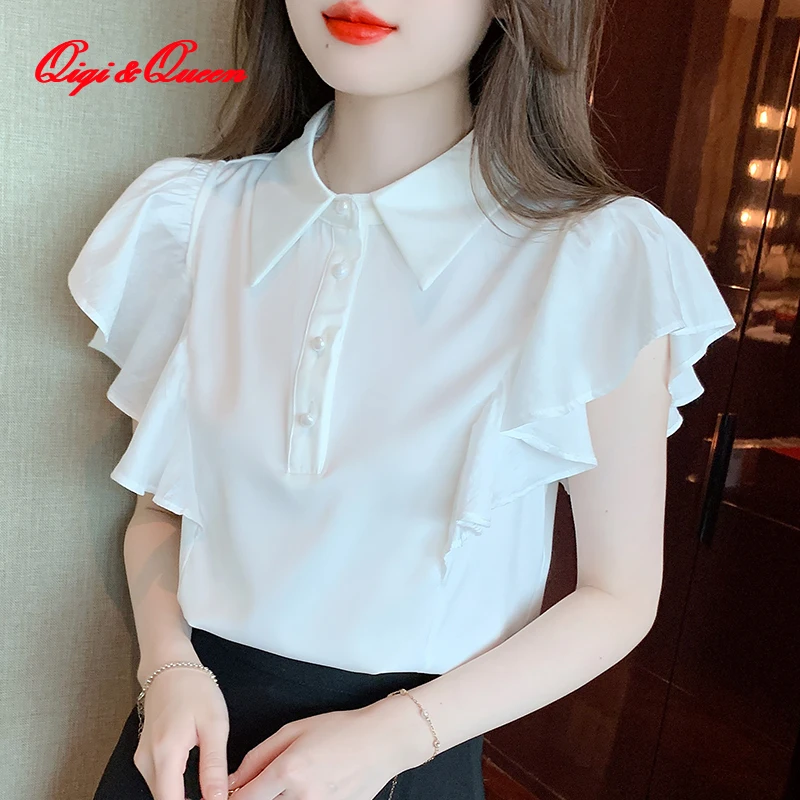 Qiqi&queen Office Commercial White Shirt Ruffle Women's Blouses 2023 Summer New Polo Collar Tops Flying Sleeve Ladies Blouse 
Qiqi&queen Office Commercial White Shirt Ruffle Women's Blouses 2023 Summer New Polo Collar Tops Flying Sleeve Ladies Blouse