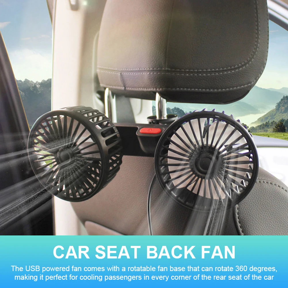 

12V/24V Auto Headrest Ventilation Fan USB Charging Electric Car Cooling Fan Dual Head Electric Seat Back Cooler for Vehicle SUV