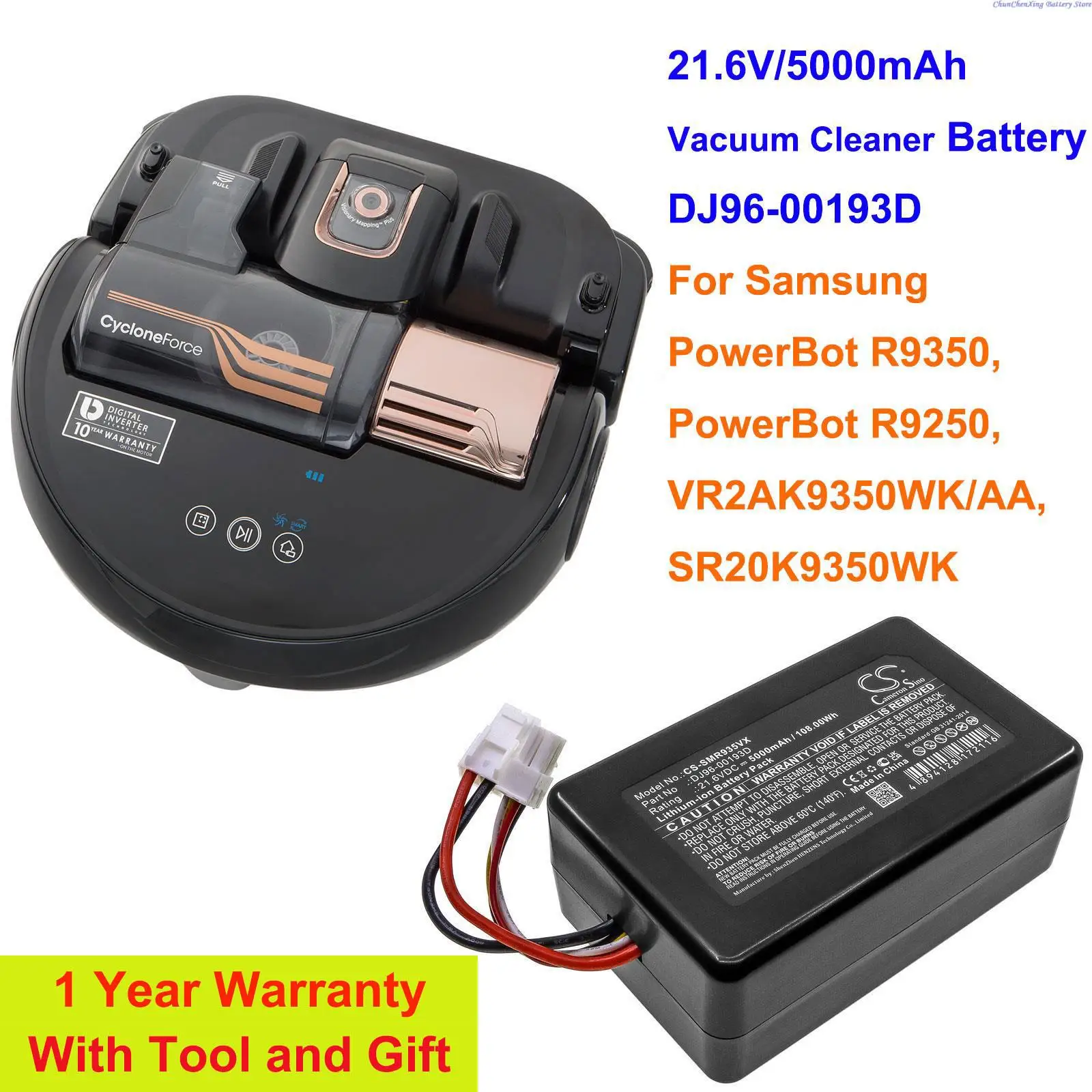 

Cameron Sino 21.6V/5000mAh Vacuum Cleaner Battery DJ96-00193D for Samsung PowerBot R9350, R9250, VR2AK9350WK/AA, SR20K9350WK