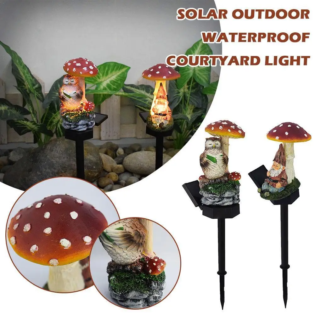 

Garden Gnome Statues Solar Fairy Lights Outdoor Waterproof Mushroom Lights Resin Mushroom Owl Statue For Patio Yard Lawn De F6l0