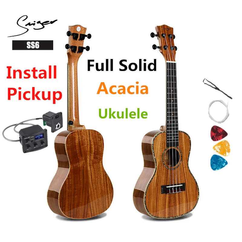 

Ukulele 21 24 26 Inches Full Solid Acacia Electric Soprano Concert Tenor Acoustic Guitar 4 Strings Ukelele High-gloss Pickup