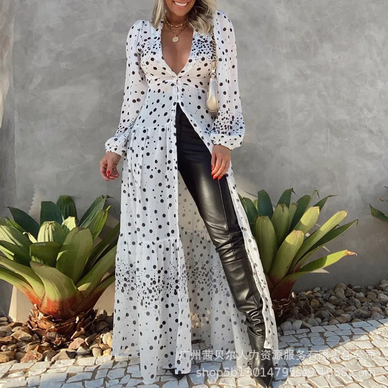 Women Long V Neck Sexy Party Evening High Waist Polka Dot Long Sleeve Button Front Maxi Dress Summer Spring Dress
Women Long V Neck Sexy Party Evening High Waist Polka Dot Long Sleeve Button Front Maxi Dress Summer Spring Dress