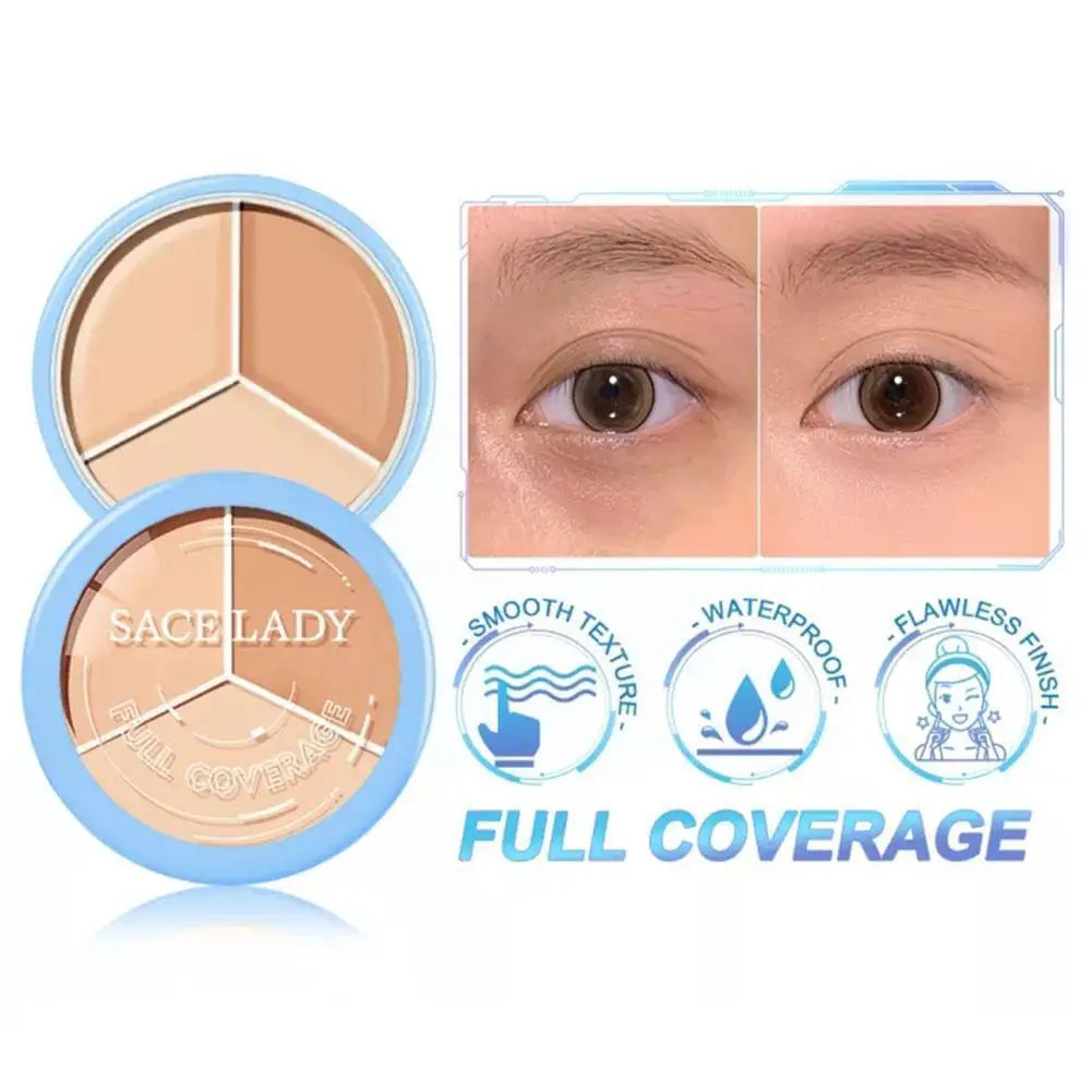 

Tri-color Concealer Natural Cover Face Spots Lighten Makeup Marks Acne Face Long Dark Cosmetics Lasting Circles E8J0