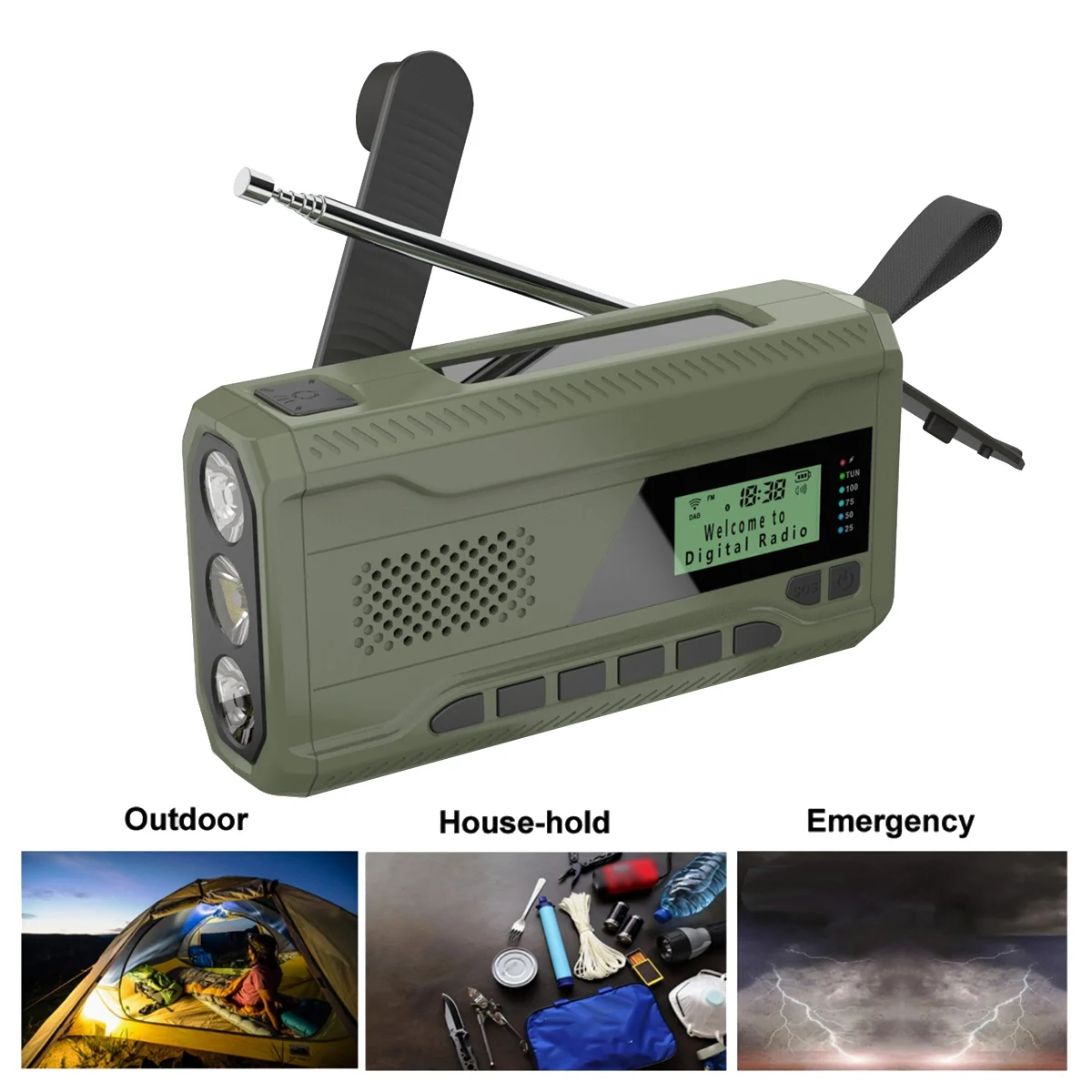 DAB/FM Bluetooth Radio Emergency Radio Built in 4500Mah Battery Portable Solar Hand Crank Radio Receiver Outdoor Radio
DAB/FM Bluetooth Radio Emergency Radio Built in 4500Mah Battery Portable Solar Hand Crank Radio Receiver Outdoor Radio