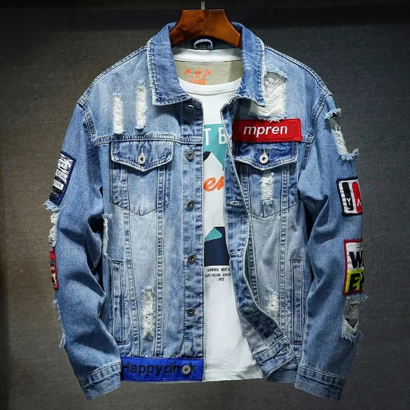 Men Brand Denim Jacket Hip Hop Streetwear Punk Motorcycle Ripped Print Cowboy Outwear High Quality Casual Hole Male Jeans Coat
Men Brand Denim Jacket Hip Hop Streetwear Punk Motorcycle Ripped Print Cowboy Outwear High Quality Casual Hole Male Jeans Coat