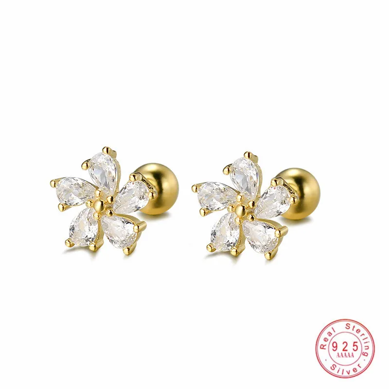 

925 Sterling Silver Inlaid Zircon Snowflakes Stud Earrings for Women Fashion Earrrings Jewerly Wedding Gift Sparkling Ear Studs