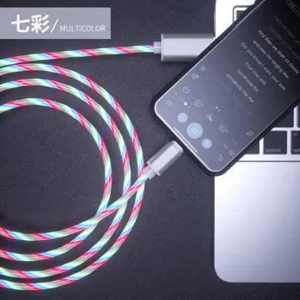 

YOCPONO 2m(6.5 Ft) 2.4A Night Luminous Data Cable Charging Cable Fashion Gleamy For Lightning Android TYPE-C Micro-USB