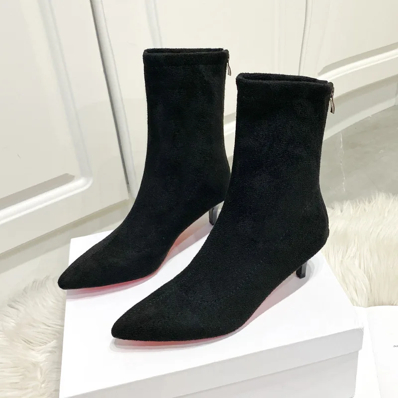 Luxury Women Black Flock Sock Boots Stiletto Thin High Heels Elastic knitting Boots Winter Stretch Fabric Ankle Boots
Luxury Women Black Flock Sock Boots Stiletto Thin High Heels Elastic knitting Boots Winter Stretch Fabric Ankle Boots
