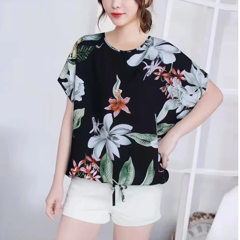 Elegant Floral Print Women T-shirt Summer Casual O Neck Batwing Short Sleeve Loose Lace Up Hem Oversized Pullover Lady Tee Shirt
Elegant Floral Print Women T-shirt Summer Casual O Neck Batwing Short Sleeve Loose Lace Up Hem Oversized Pullover Lady Tee Shirt