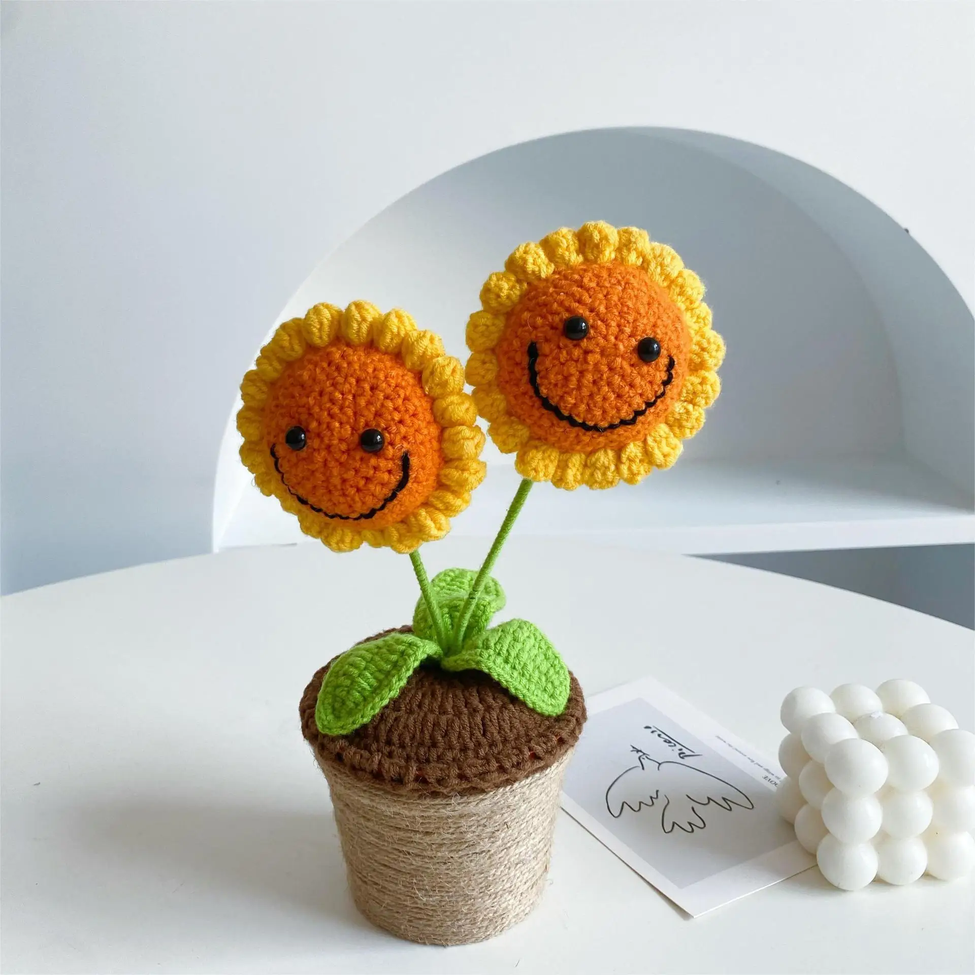 

Sunflower Simulation Flowers Handmade DIY Knitting Yarn Homemade Material Bag Crochet Bouquet Home Decoration Room Decor