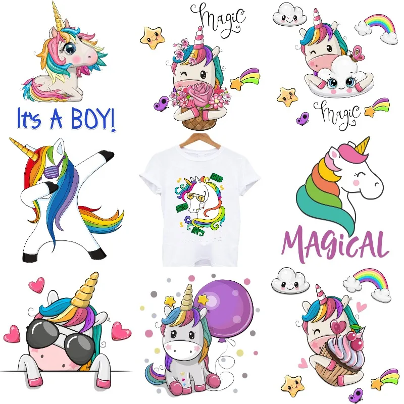 

Cartoon Cute Unicorn Pony Patches on Clothes Iron-on Transfers for Clothing Thermoadhesive Patches Stickers Patch for Children