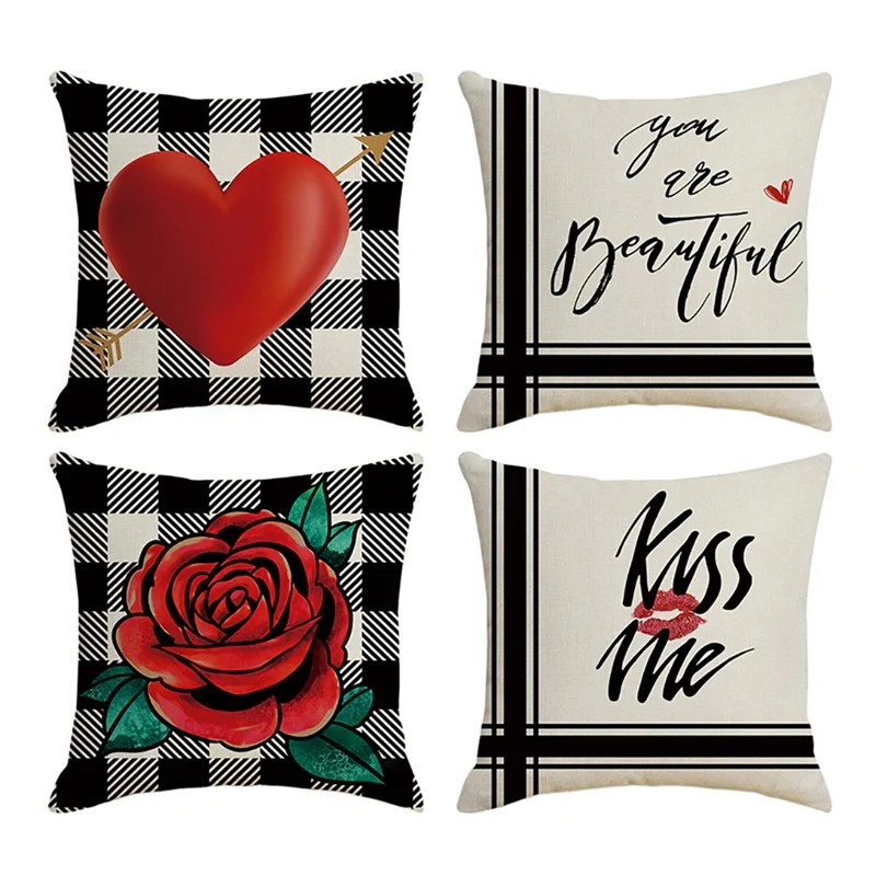 

LBER New Valentine's Day Themed Pillow Case Home Imitation Flax Pillowcase Living Room Sofa Home