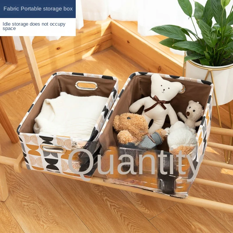 

storage bag[Futurism] Household Fabrics Storage Basket Double Handle Sundries Storage Basket Dormitory Foldable Stationery Under