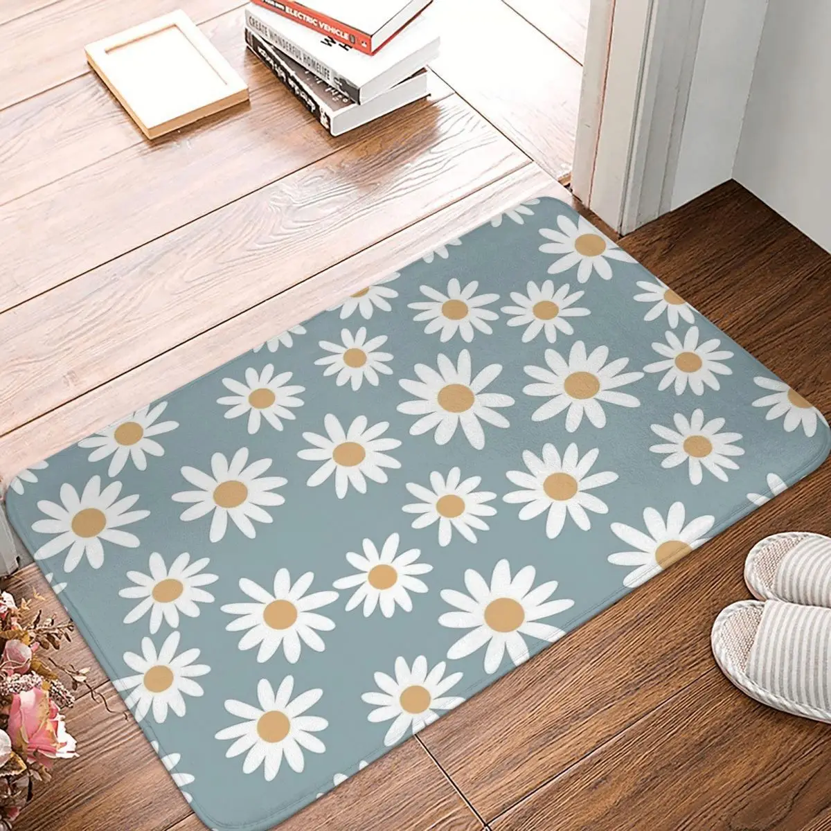 

Blue Daisies - Daisy Pattern Doormat Rug Carpet Mat Footpad Bath Mat Non-Slip Toilet Balcony Parlor Durable Washable