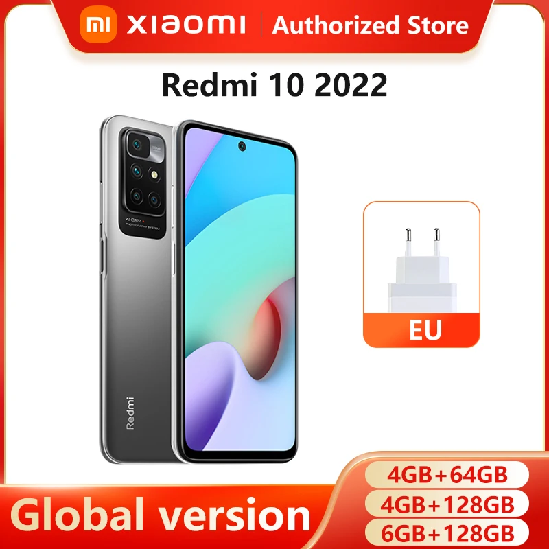 

Global Version Xiaomi Redmi 10 2022 4GB/128GB Cellphone MediaTek Helio G88 Octa Core 50MP AI Quad Camera 90Hz FHD Display