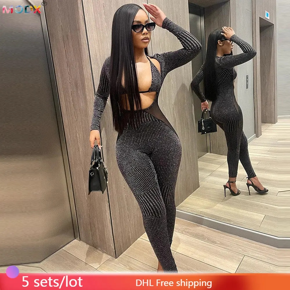 5 Wholesale Women Jumpsuits Sexy Mesh Spliced Club Overalls Bodycon Halter Bra and Rompers Pants Elastic One-pieces Outfits 9140
5 Wholesale Women Jumpsuits Sexy Mesh Spliced Club Overalls Bodycon Halter Bra and Rompers Pants Elastic One-pieces Outfits 9140