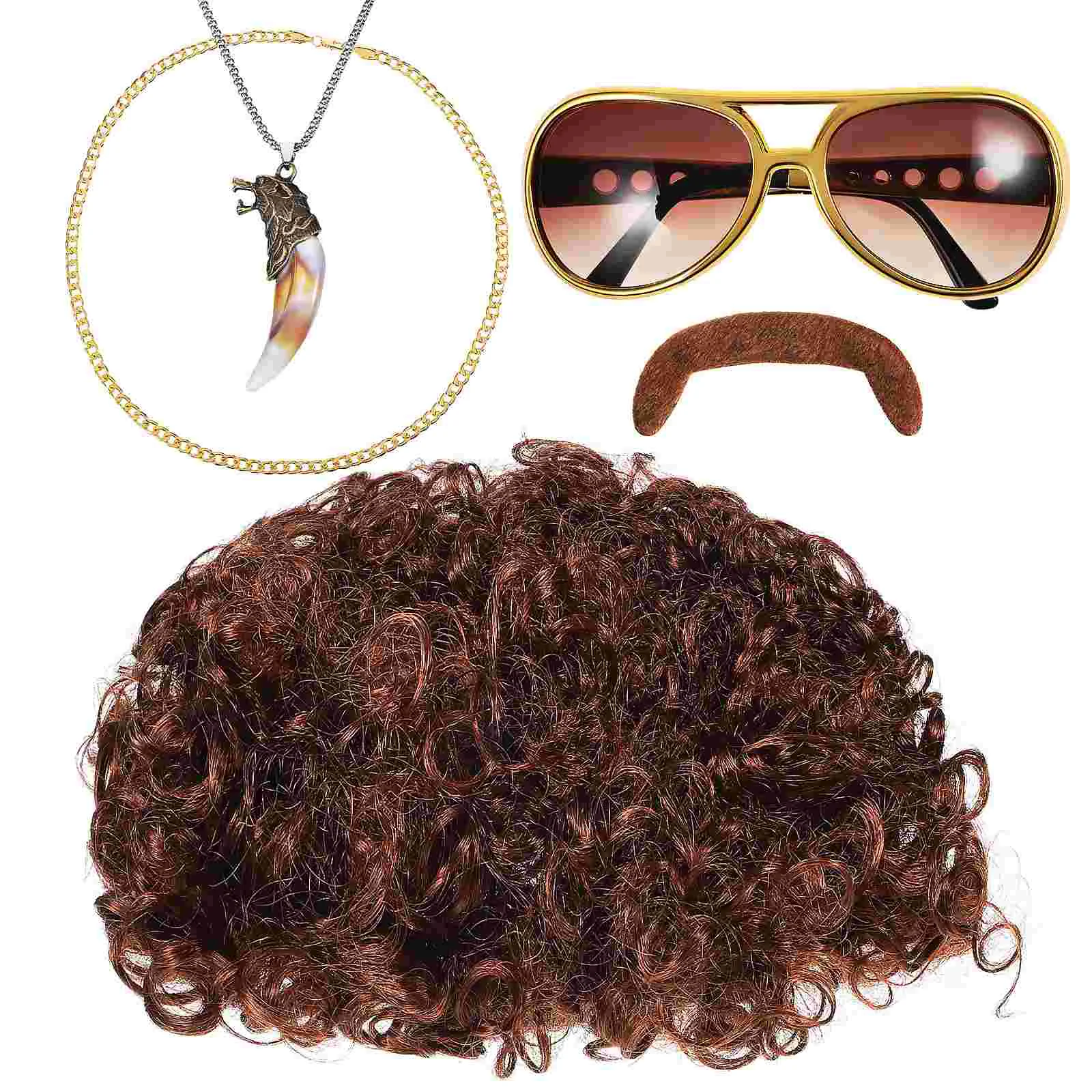

Men Suit 70s Fake Beard Disco Wigs 70's Props Accessories Mustache Cloth Costume Man