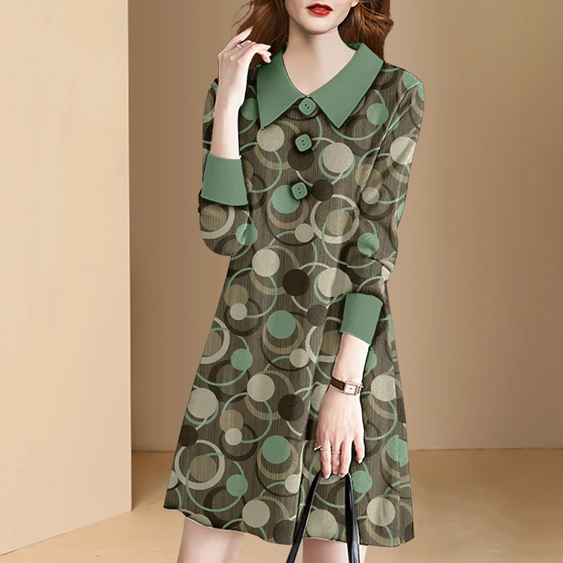 Элегантное женское свободное шифоновое платье в горошек, женское весенне-летнее модное платье миди с отложным воротником на пуговицах, Платье До Колена, платья 
Элегантное женское свободное шифоновое платье в горошек, женское весенне-летнее модное платье миди с отложным воротником на пуговицах, Платье До Колена, платья