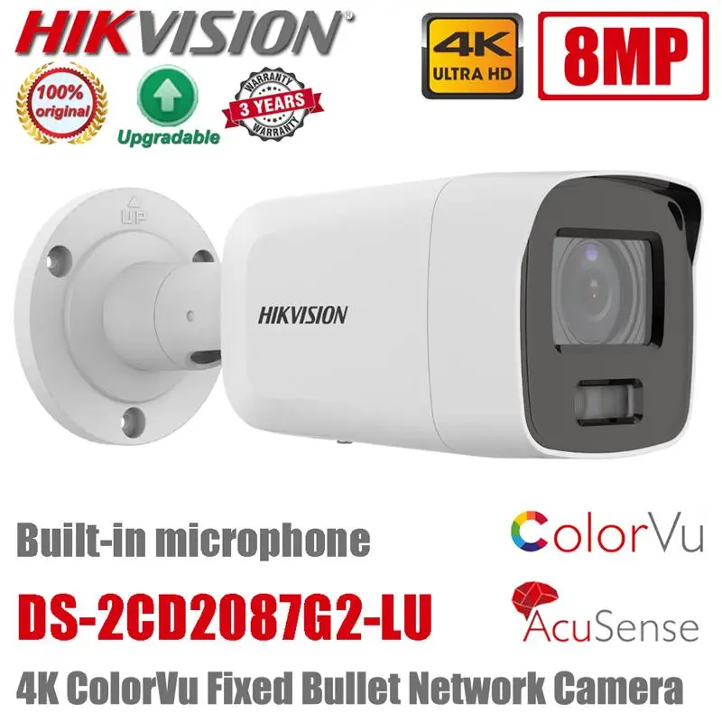 

Оригинальная Hikvision DS-2CD2087G2-LU 8 МП 4K POE Встроенный микрофон H.265 + IP67 цветная постоянная цилиндрическая сетевая IP-камера видеонаблюдения, полноцветная