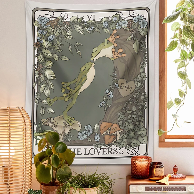 

The Lovers Tarot Tapestry Wall Hanging Cute Frog Lover Cottagecore Boho Room Decor Aesthetic Hippie Cute Bedroom Home Decor