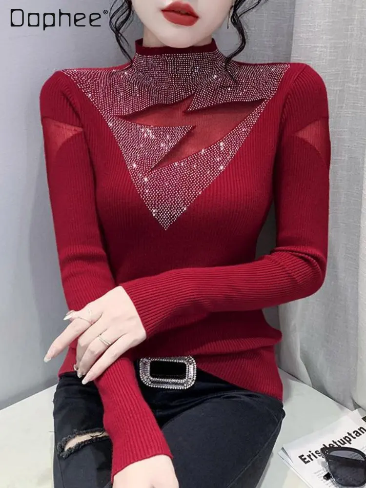 Sexy Rhinestone Sweater Women's Autumn and Winter New Knitwear Ladies Hollow Slim Long Sleeve Pullover Knitting Bottoming Shirt
Sexy Rhinestone Sweater Women's Autumn and Winter New Knitwear Ladies Hollow Slim Long Sleeve Pullover Knitting Bottoming Shirt