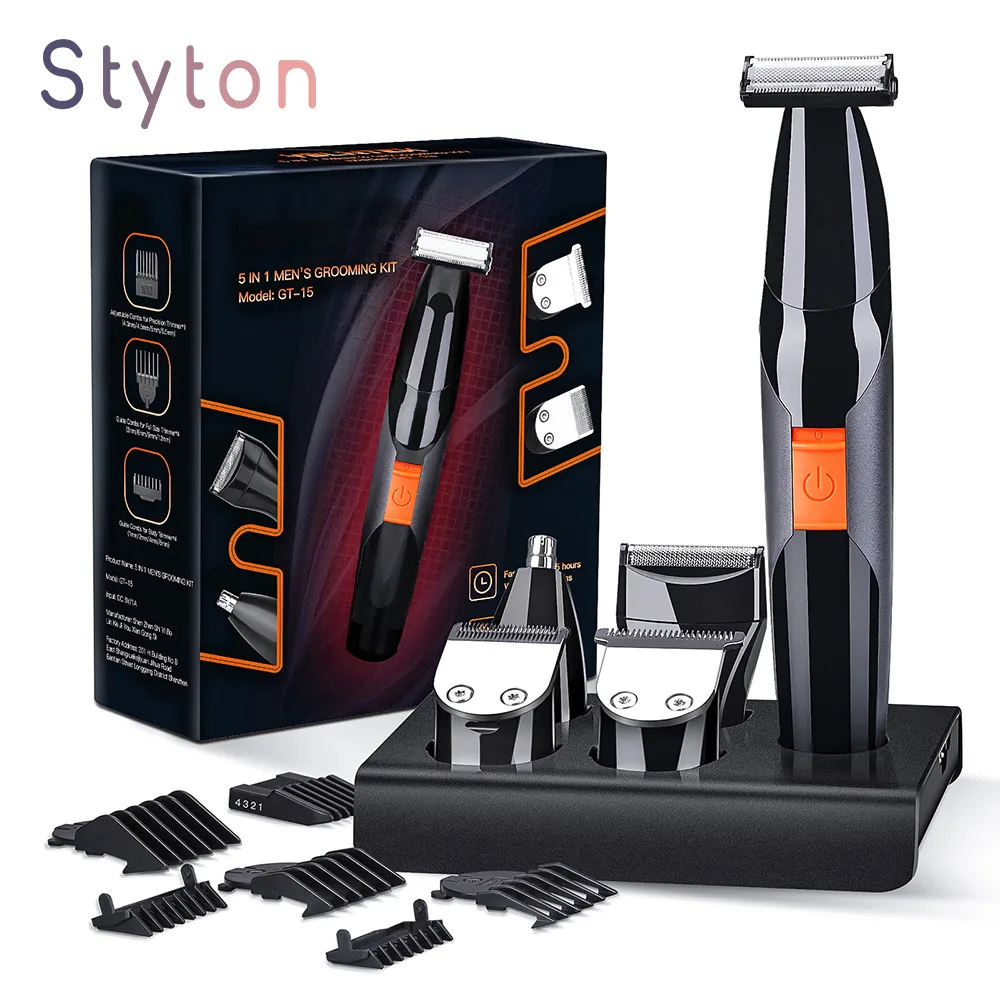 

Styton 5 in 1 Hair Trimmer For Men Body Trimmers Face Nose Shaver Rechargeable Beard Razor Hair Clippers Grooming Mustache Kit