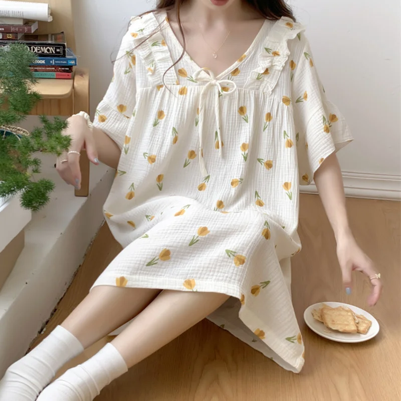Cotton Womens Nightdress Short Sleeve Nightgowns for Women Sleeping Night Dress Sweet Summer Nightwear Home Dress Gown Sleepwear
Cotton Womens Nightdress Short Sleeve Nightgowns for Women Sleeping Night Dress Sweet Summer Nightwear Home Dress Gown Sleepwear