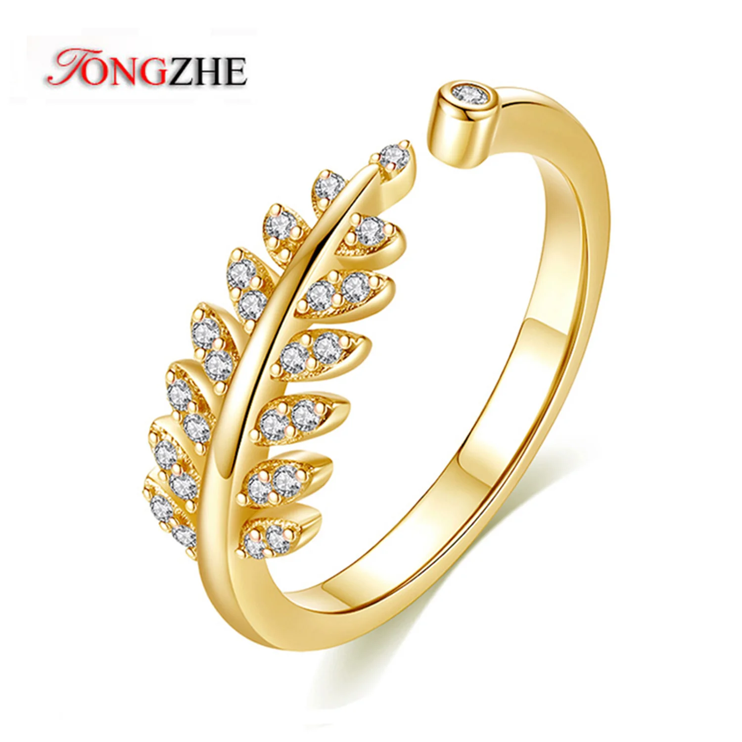

TONGZHE 925 Sterling Silver Leaves Open Rings For Women Unique Lightning CZ Shiny Crystal Ring Adjustable Size Fine Jewelry