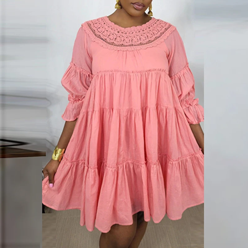 Women Fashion O-neck Ruffled Mini Dress 2022 Elegant Embroidery Hollow Solid Dress Casual 3/4 Flared Sleeve Loose Party Dresses
Women Fashion O-neck Ruffled Mini Dress 2022 Elegant Embroidery Hollow Solid Dress Casual 3/4 Flared Sleeve Loose Party Dresses