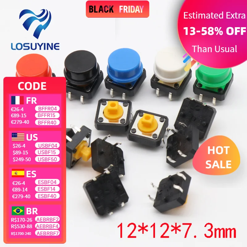20 шт. тактильный кнопочный переключатель LOSUYINE Micro Switch
20 шт. тактильный кнопочный переключатель LOSUYINE Micro Switch