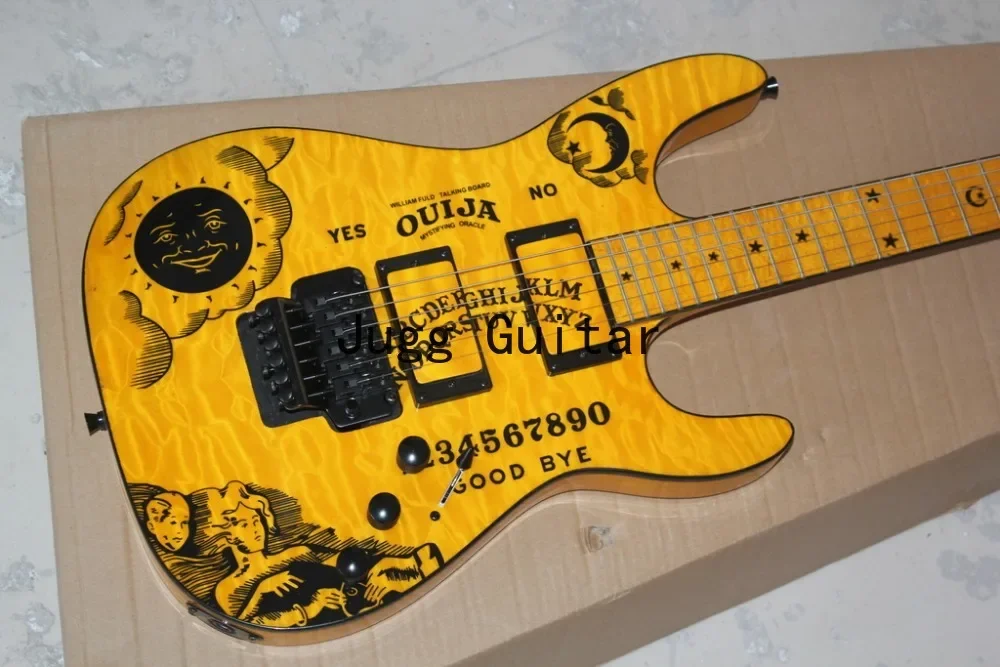 LTD Kirk Hammetts Flame Maple Top Yellow KH-2 Ouija Electric Guitar Star & Moon Inlay Floyd Rose Tremolo, Black Hardware
LTD Kirk Hammetts Flame Maple Top Yellow KH-2 Ouija Electric Guitar Star & Moon Inlay Floyd Rose Tremolo, Black Hardware