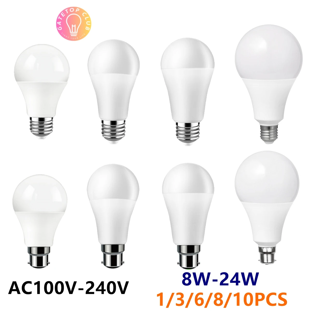 Factory direct LED bulb full voltage AC120V AC230V 8W-24W B22 E27 high lumen without flicker 3000K/4000K/6000K warm white light 
Factory direct LED bulb full voltage AC120V AC230V 8W-24W B22 E27 high lumen without flicker 3000K/4000K/6000K warm white light