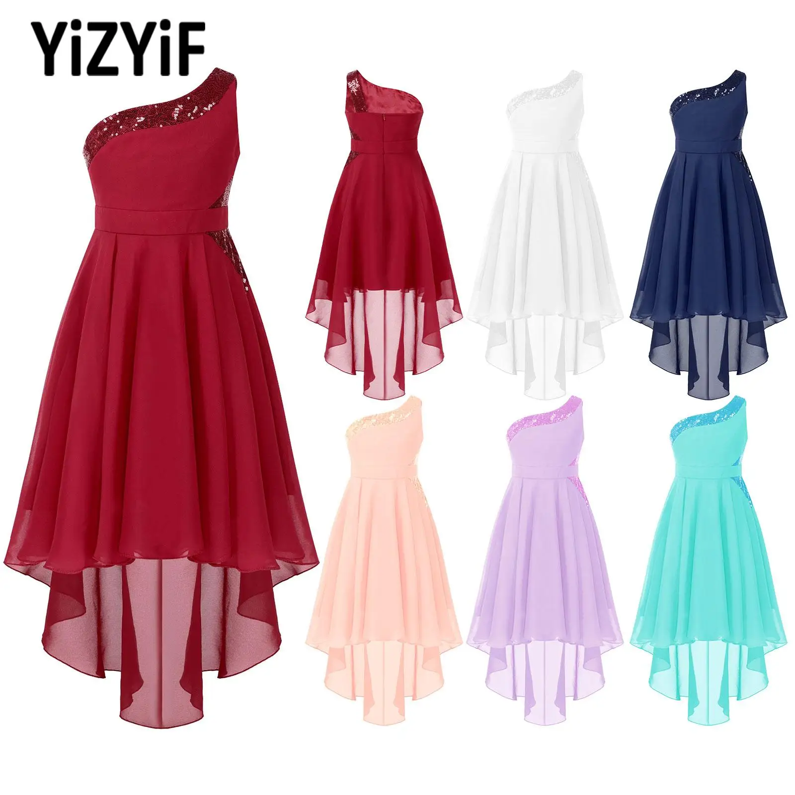 Kids Girls Lyrical Dance One Shoulder Party Gowns Pleated High-Low Hem Sequin Chiffon Dress for Evening Wedding Prom Costume
Kids Girls Lyrical Dance One Shoulder Party Gowns Pleated High-Low Hem Sequin Chiffon Dress for Evening Wedding Prom Costume