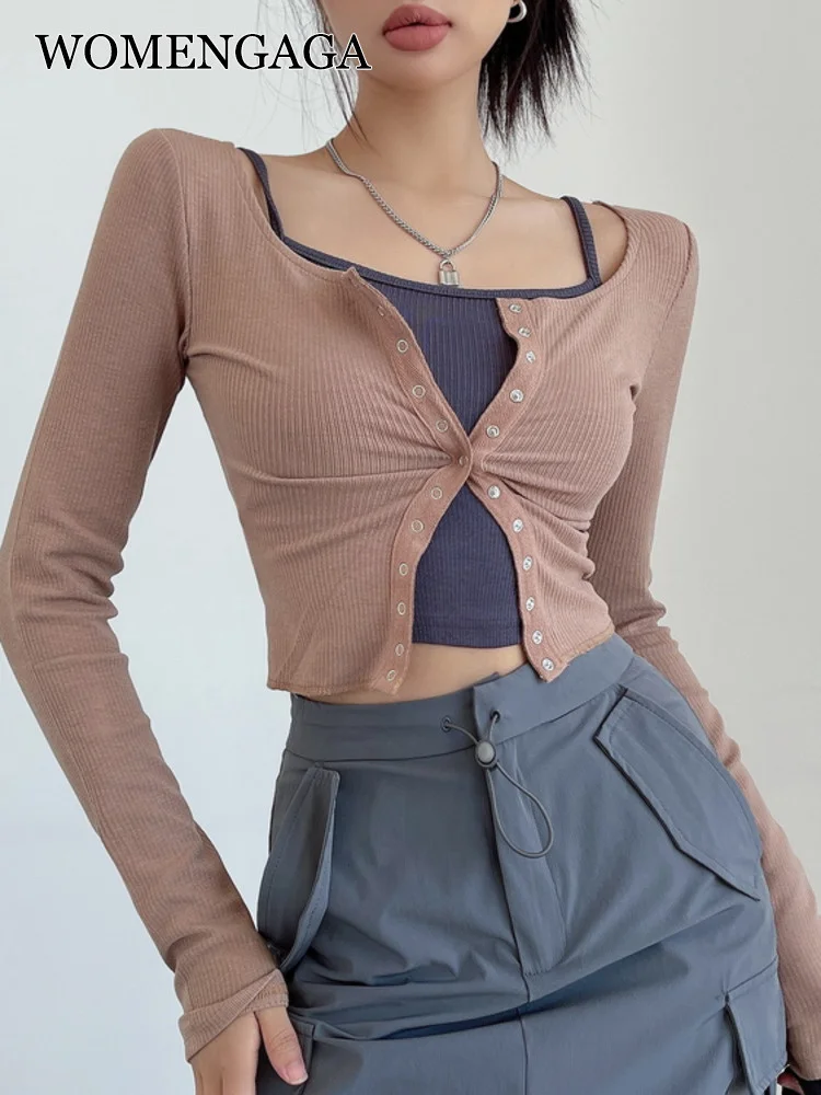 Женская трикотажная рубашка GAGA Spice из двух частей, тонкий женский осенний короткий топ с длинным рукавом, футболки, женские корейские Топы A8YH
Женская трикотажная рубашка GAGA Spice из двух частей, тонкий женский осенний короткий топ с длинным рукавом, футболки, женские корейские Топы A8YH