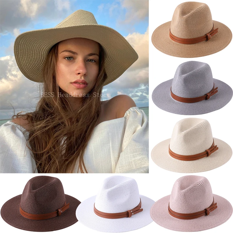 

New Summer Straw Sun Hat Women Men Wide Brim Summer Outing Sun Visor Holiday Cool Hat UV Protection Seaside Beach Tide Hats Lady