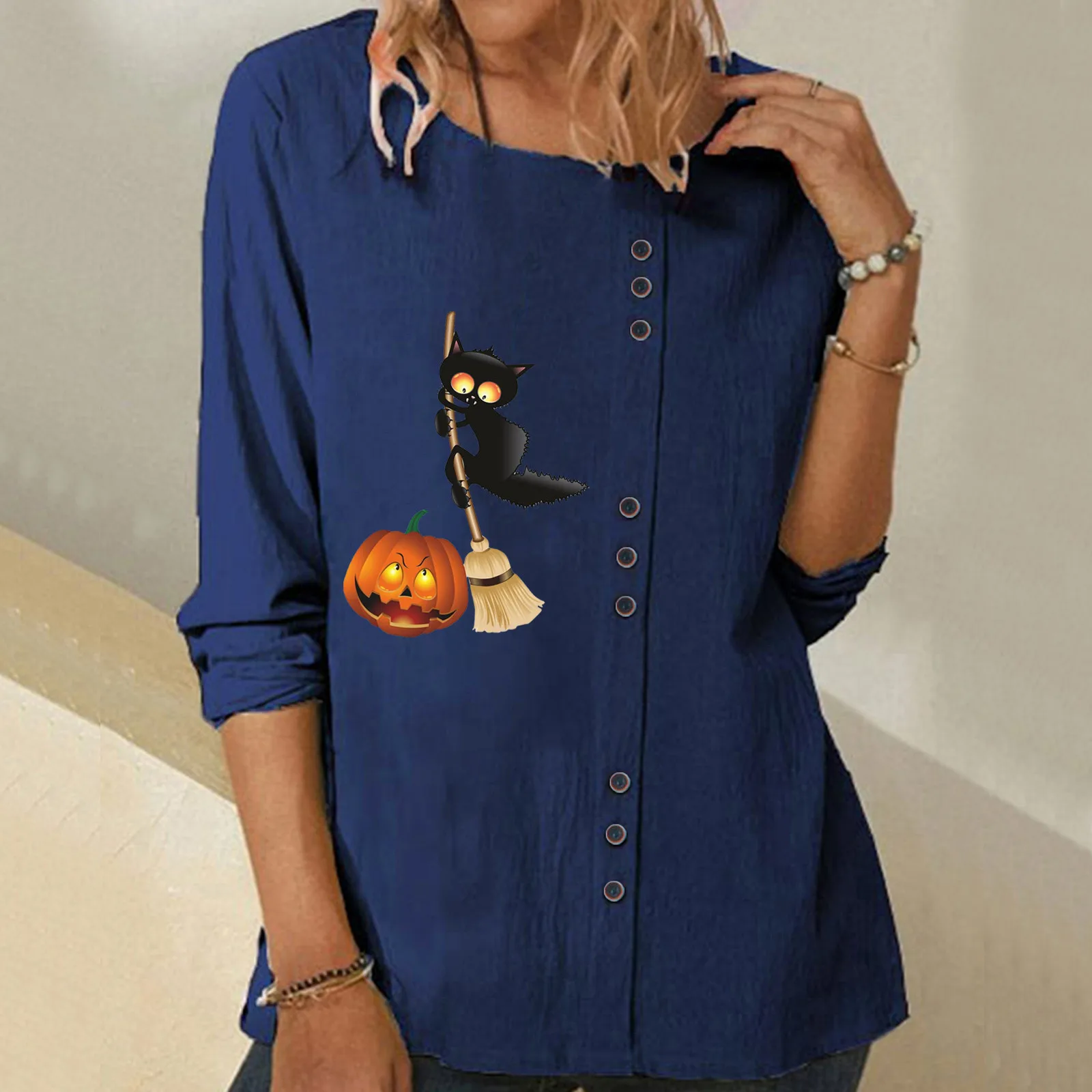 Women Halloween Print Long Sleeve O Neck Cotton Linen T Shirt Tops Casual Blouse
Women Halloween Print Long Sleeve O Neck Cotton Linen T Shirt Tops Casual Blouse