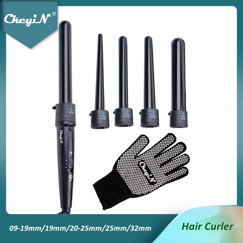 

CkeyiN 5 Barrels Hair Curling Iron 5 IN 1 Ceramic Hair Curler Set 09-32mm Curling Wand Interchangeable Rollers Fast Heat Up