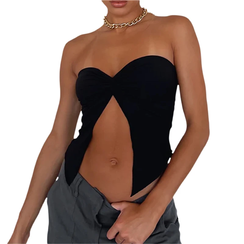 

Sexy Women's Crop Tops Summer Camis Strapless Off Shoulder Open Front Asymmetrical Hem Wrap Chest Tank Top Vest Streetwear Y2k