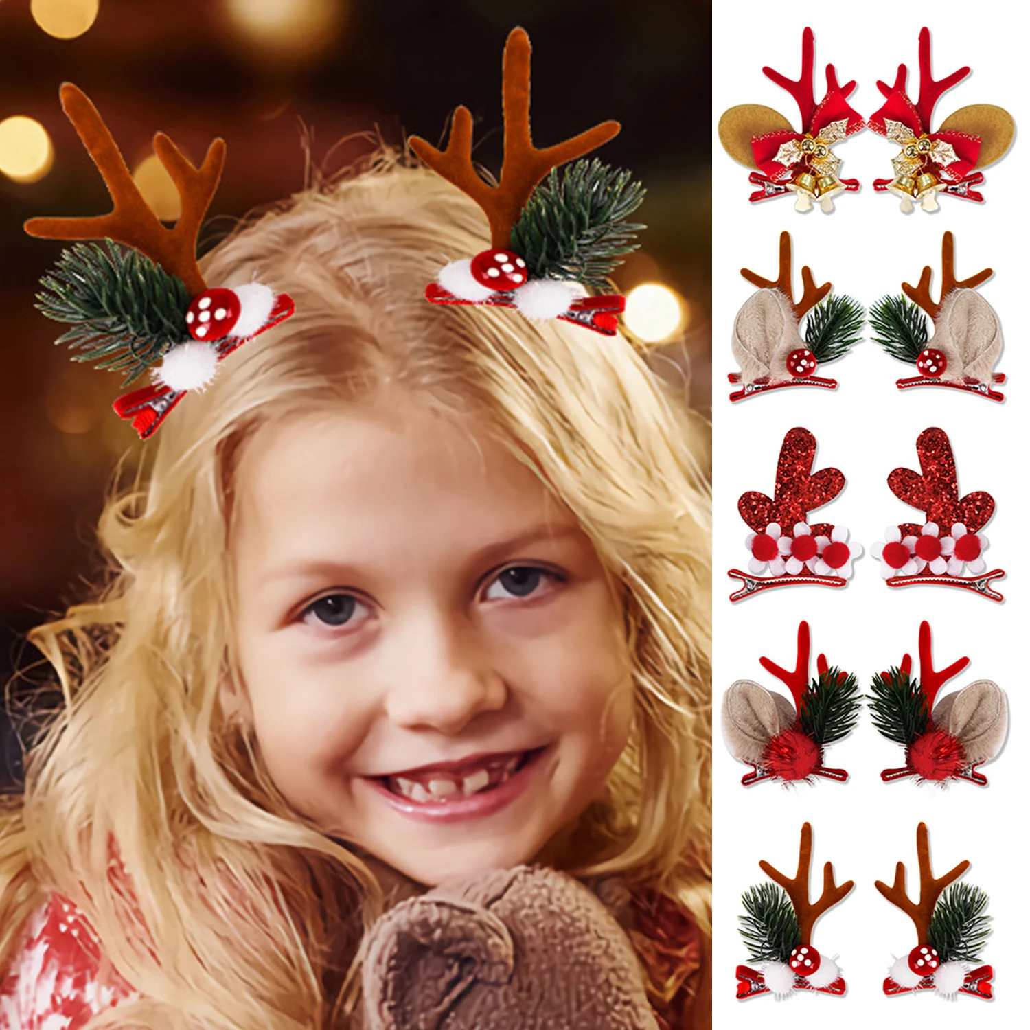 

2pcs/Set Cute Christmas Elk Ear Hair Clip Women Girl Santa Snowman Hairpin Xmas Party Barrettes For Kids Cosplay Headwear