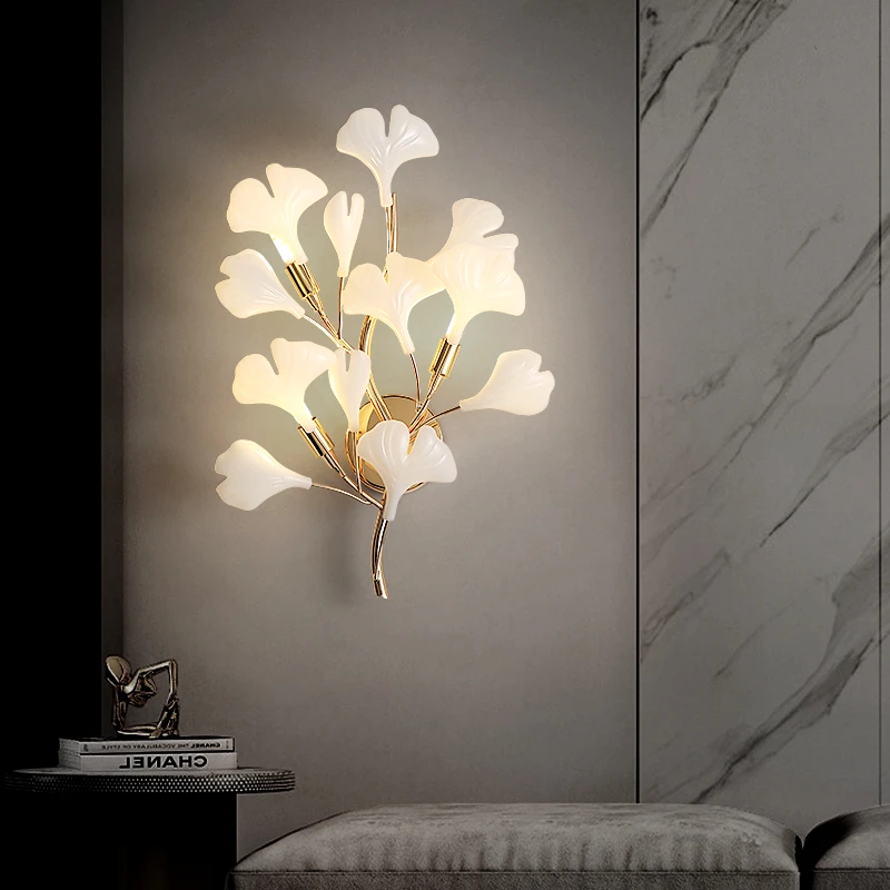 

Modern Ginkgo Leaf LED Wall Lamp Bedroom Bedside for Living Room Background Loft Wall Lights Decor Study Corridor Aisle Lighting